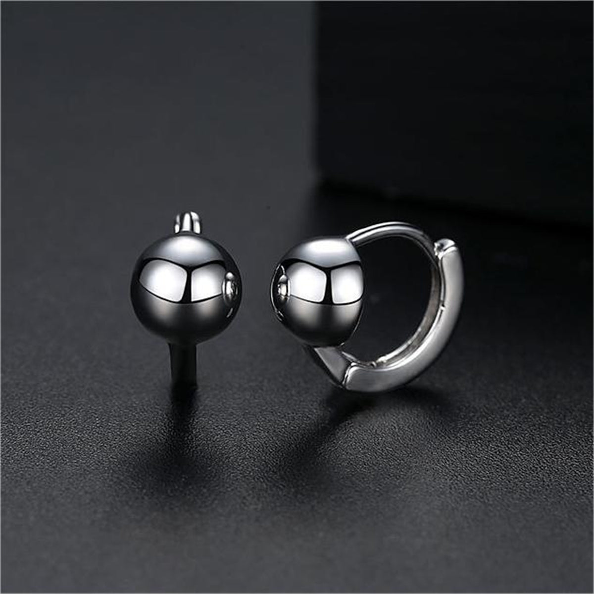 Silver-Plated Ball Huggie Earrings