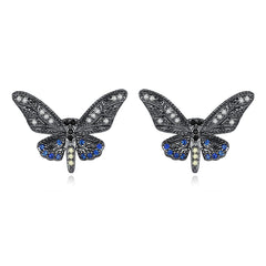 Black Cubic Zirconia & Rhodium-Plated Butterfly Stud Earrings