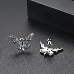 Black Cubic Zirconia & Rhodium-Plated Butterfly Stud Earrings