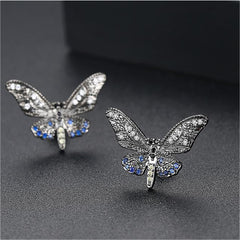 Black Cubic Zirconia & Rhodium-Plated Butterfly Stud Earrings