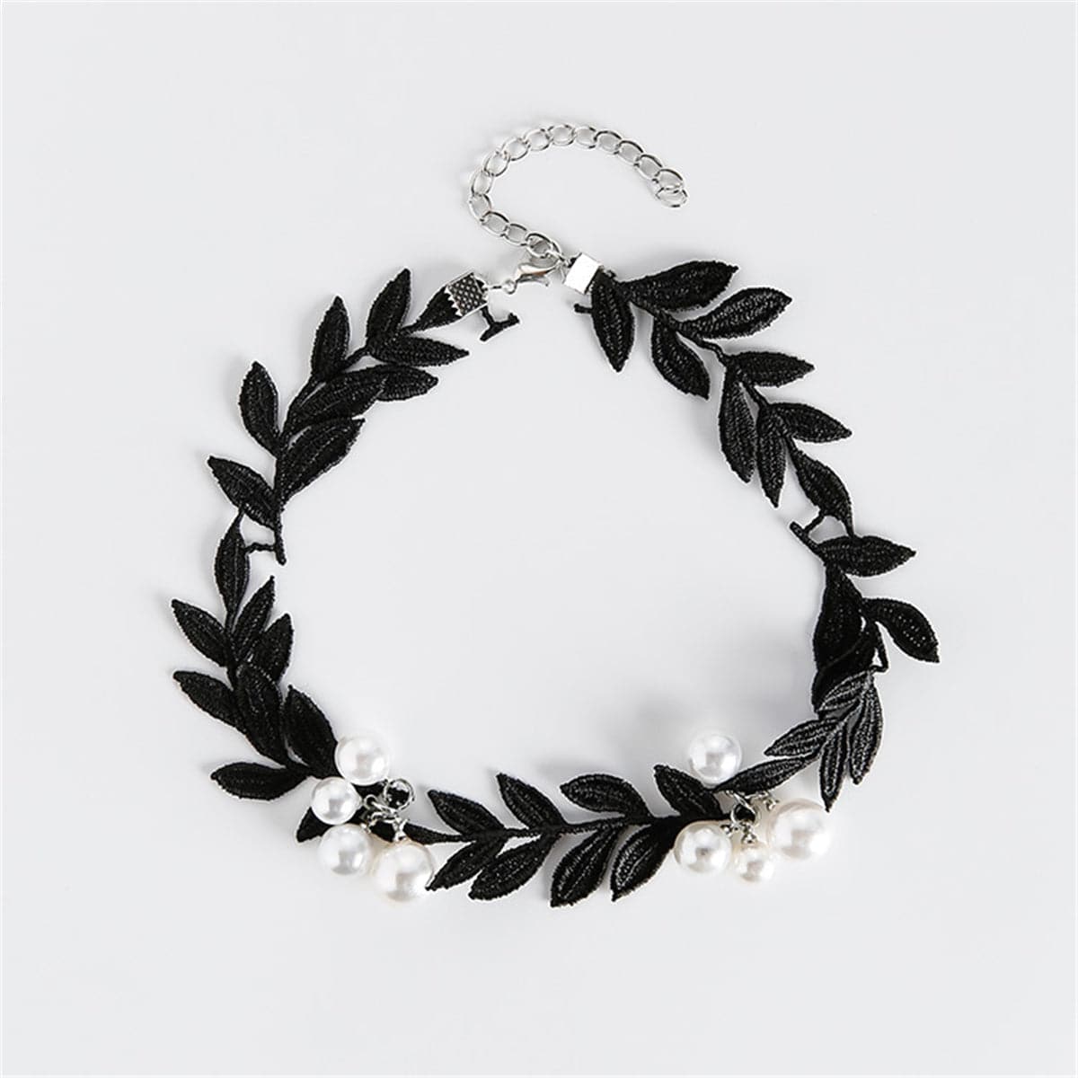 Black Lace & pearl Leaf Choker Necklace - streetregion
