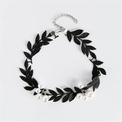 Black Lace & pearl Leaf Choker Necklace - streetregion