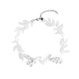 Imitation Pearl & White Lace Leaves Choker Necklace