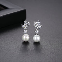 Crystal & Cubic Zirconia Pearl Botanical Drop Earrings