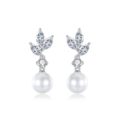 Crystal & Cubic Zirconia Pearl Botanical Drop Earrings