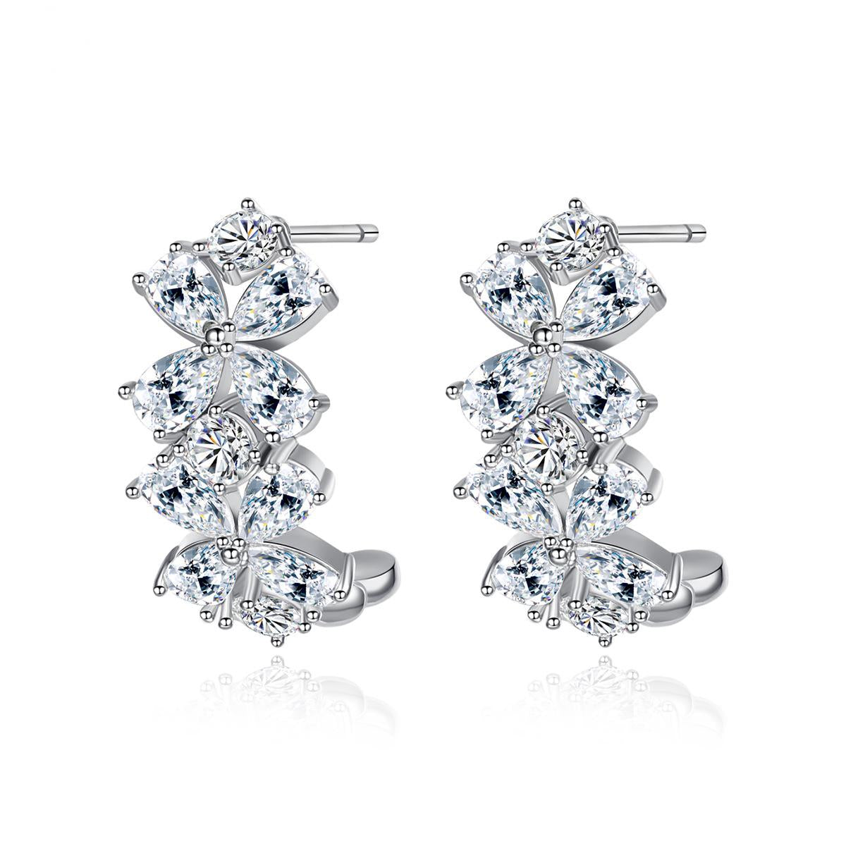 Crystal and Cubic Zirconia Flower Huggie Earrings, huggie earrings, vintage-inspired design, side view