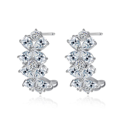 Crystal and Cubic Zirconia Flower Huggie Earrings, huggie earrings, vintage-inspired design, side view