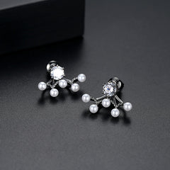 Cubic Zirconia & Pearl Black-Tone Ear Jackets