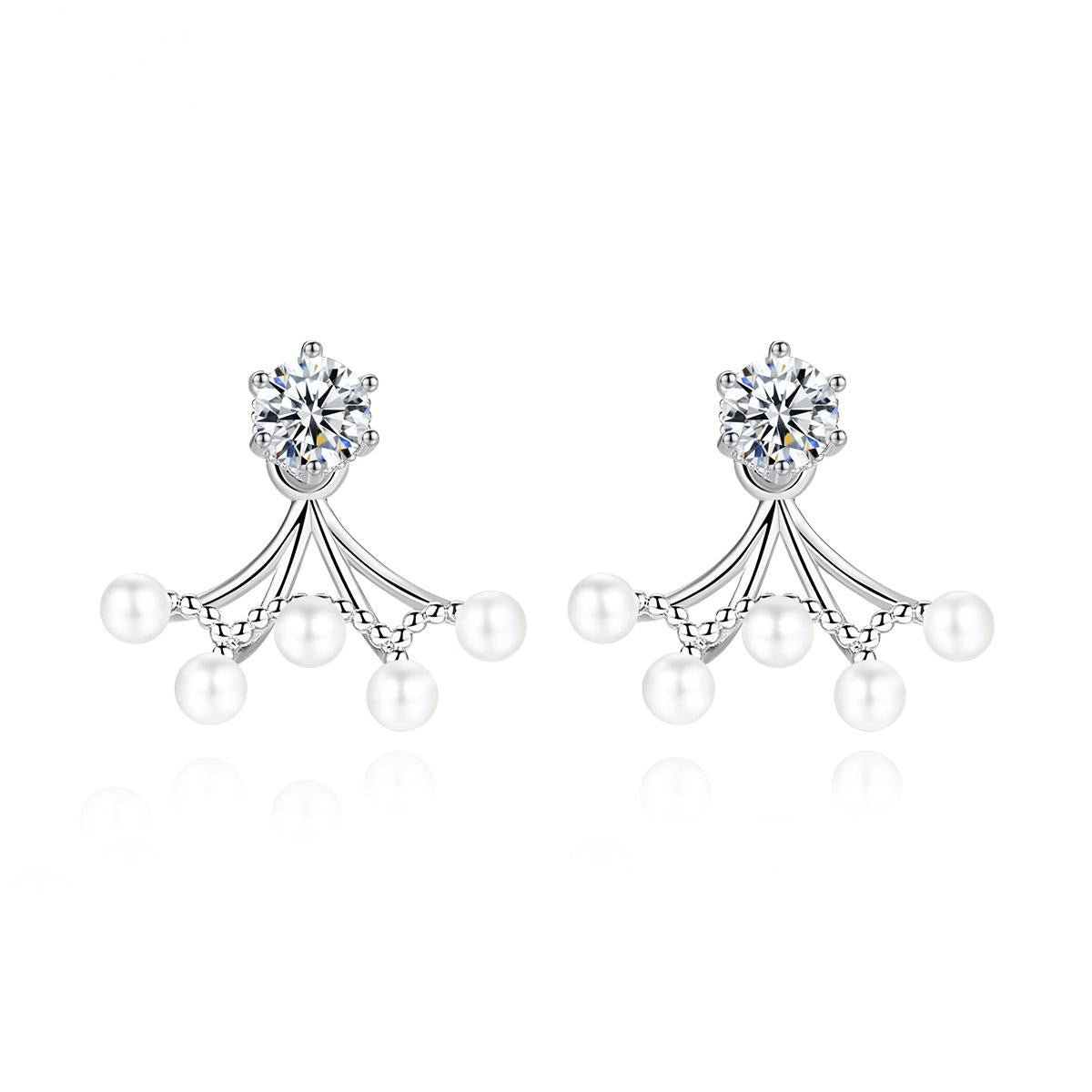 Cubic Zirconia & Pearl Silver-Plated Ear Jackets