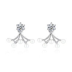 Cubic Zirconia & Pearl Silver-Plated Ear Jackets