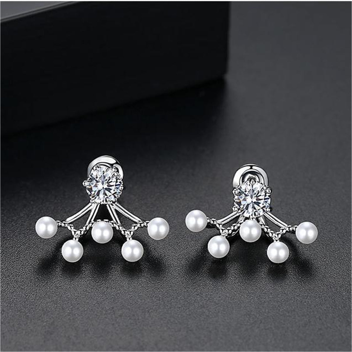 Cubic Zirconia & Pearl Silver-Plated Ear Jackets