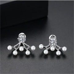 Cubic Zirconia & Pearl Silver-Plated Ear Jackets