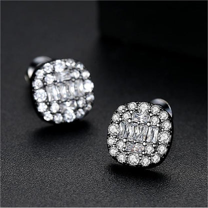 Black Crystal and Cubic Zirconia Round Stud Earrings, stud earrings for women, everyday style, front view