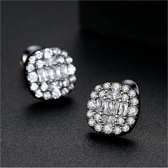 Black Crystal & Cubic Zirconia Round Stud Earrings