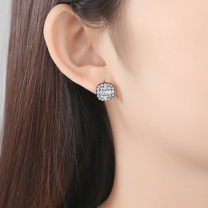 Black Crystal and Cubic Zirconia Round Stud Earrings, stud earrings for women, everyday style, side view