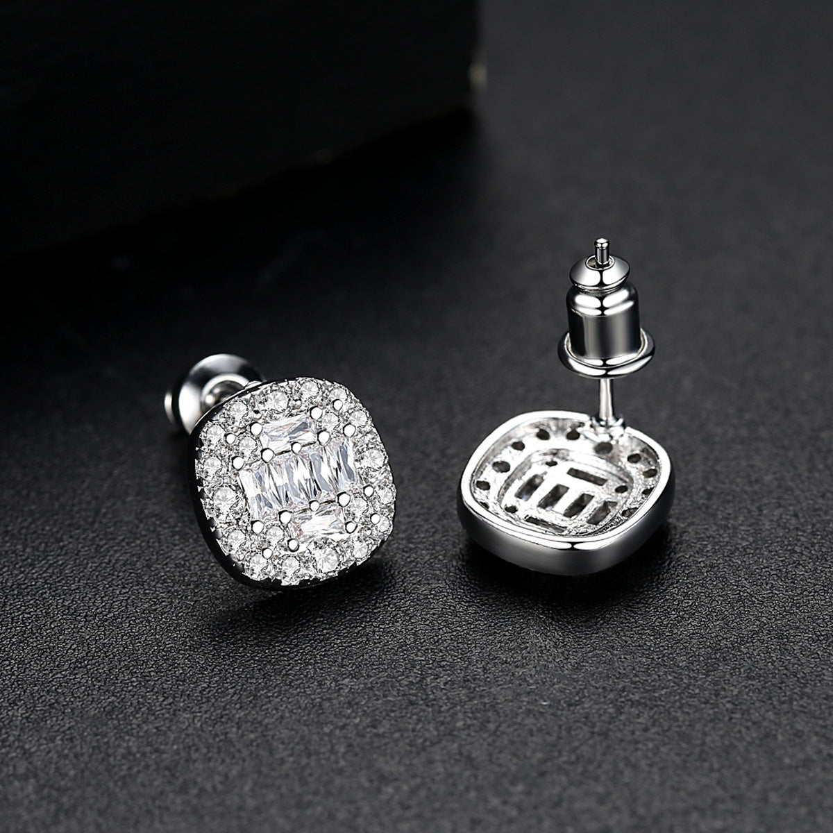 Crystal and Cubic Zirconia Round Halo Stud Earrings, stud earrings for women, botanical inspired, side view