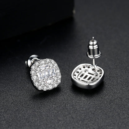 Crystal and Cubic Zirconia Round Halo Stud Earrings, stud earrings for women, botanical inspired, side view