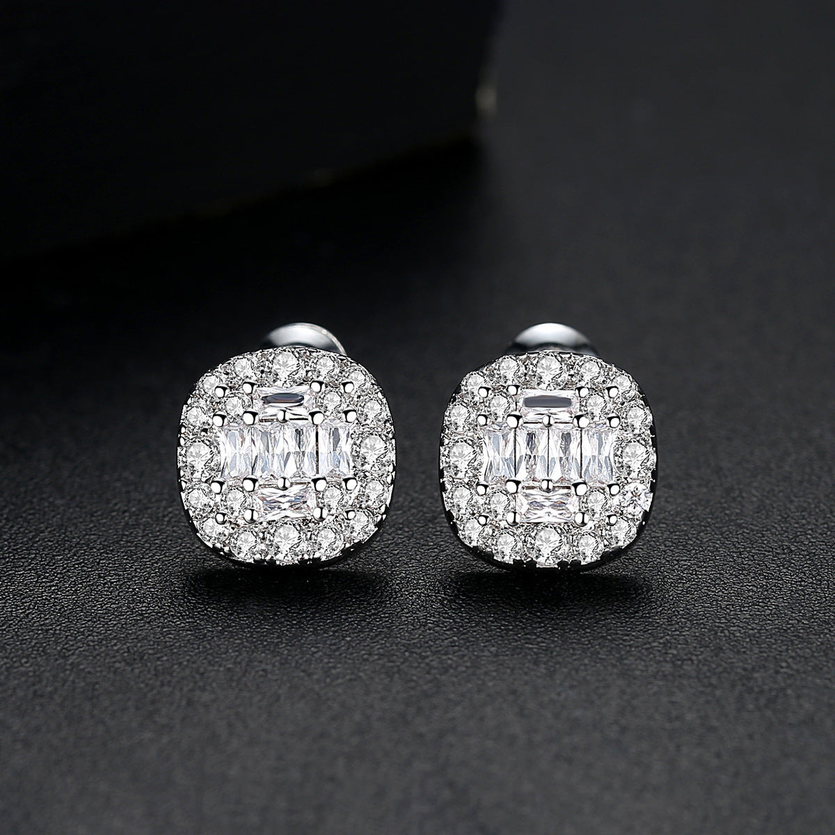 Crystal and Cubic Zirconia Round Halo Stud Earrings, stud earrings for women, botanical inspired, front view