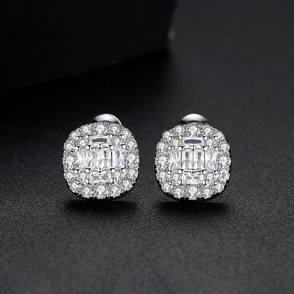 Crystal and Cubic Zirconia Round Halo Stud Earrings, stud earrings for women, botanical inspired, front view