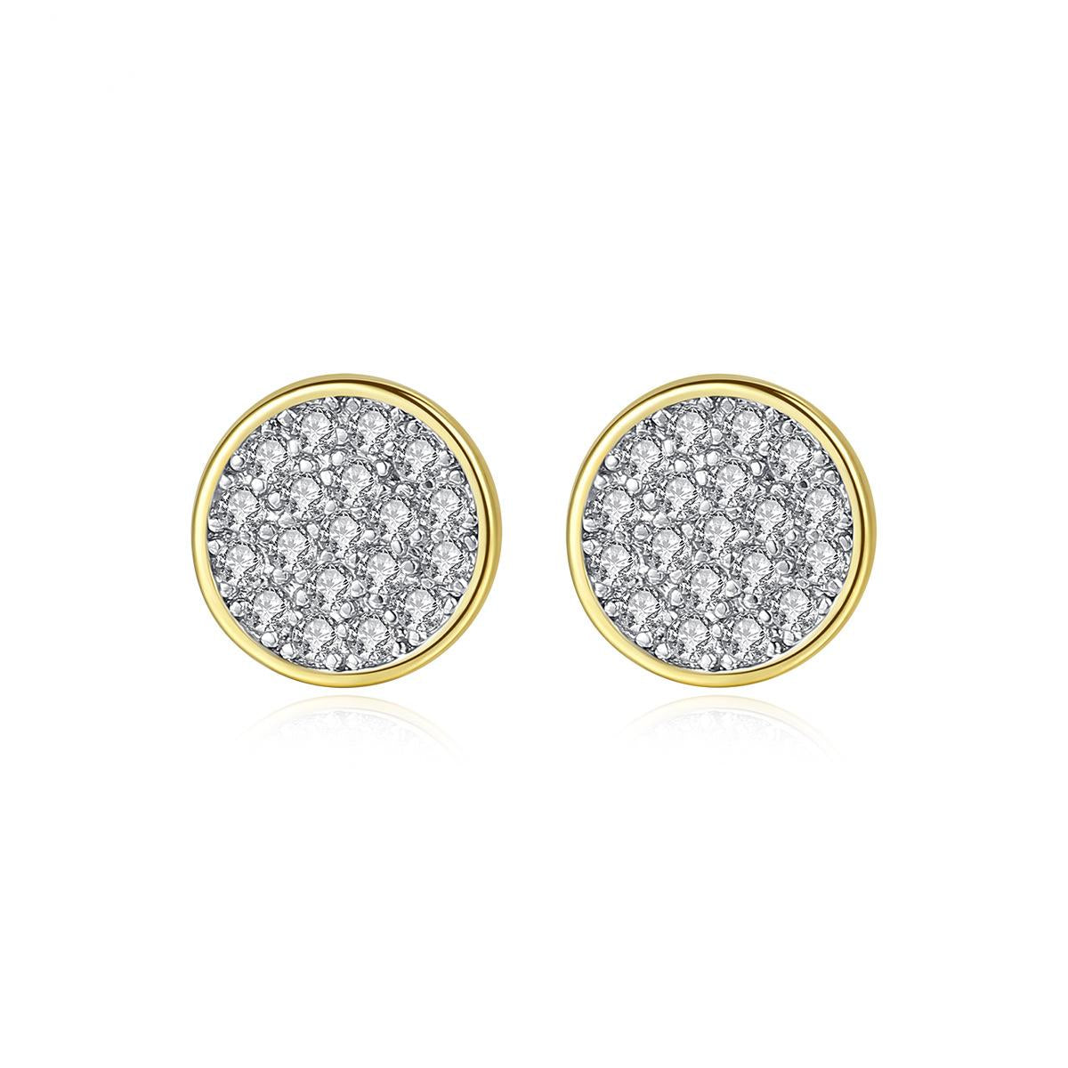 Cubic Zirconia and 18K Gold-Plated Round Stud Earrings, gold stud earrings for women, elegant gift for her, side view