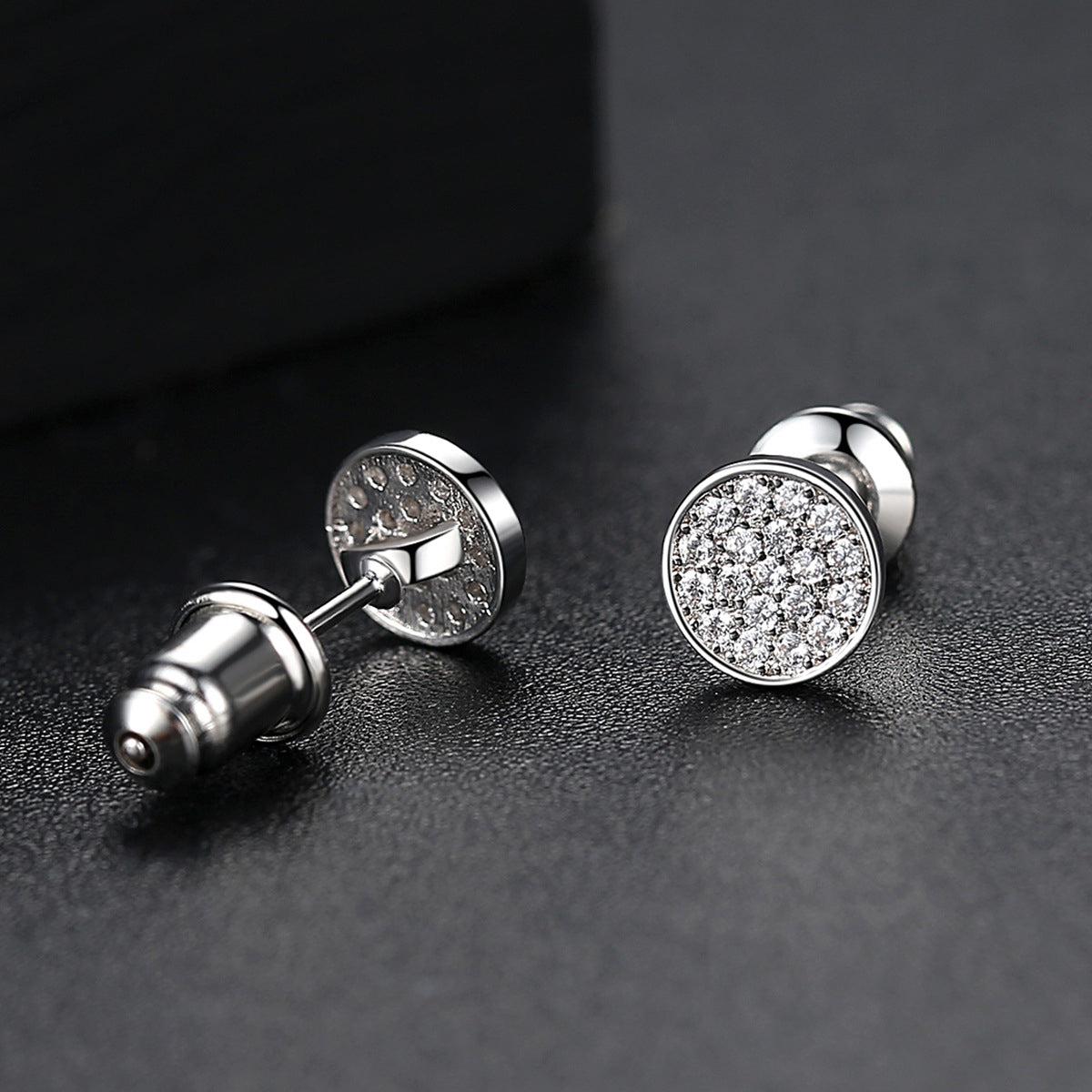 Cubic Zirconia and Silver-Plated Round Stud Earrings, silver stud earrings for women, everyday style, front view