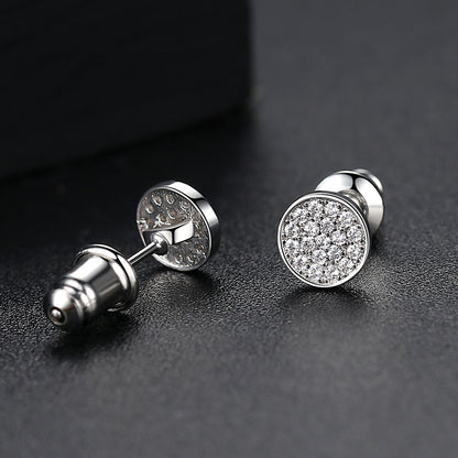 Cubic Zirconia and Silver-Plated Round Stud Earrings, silver stud earrings for women, everyday style, front view