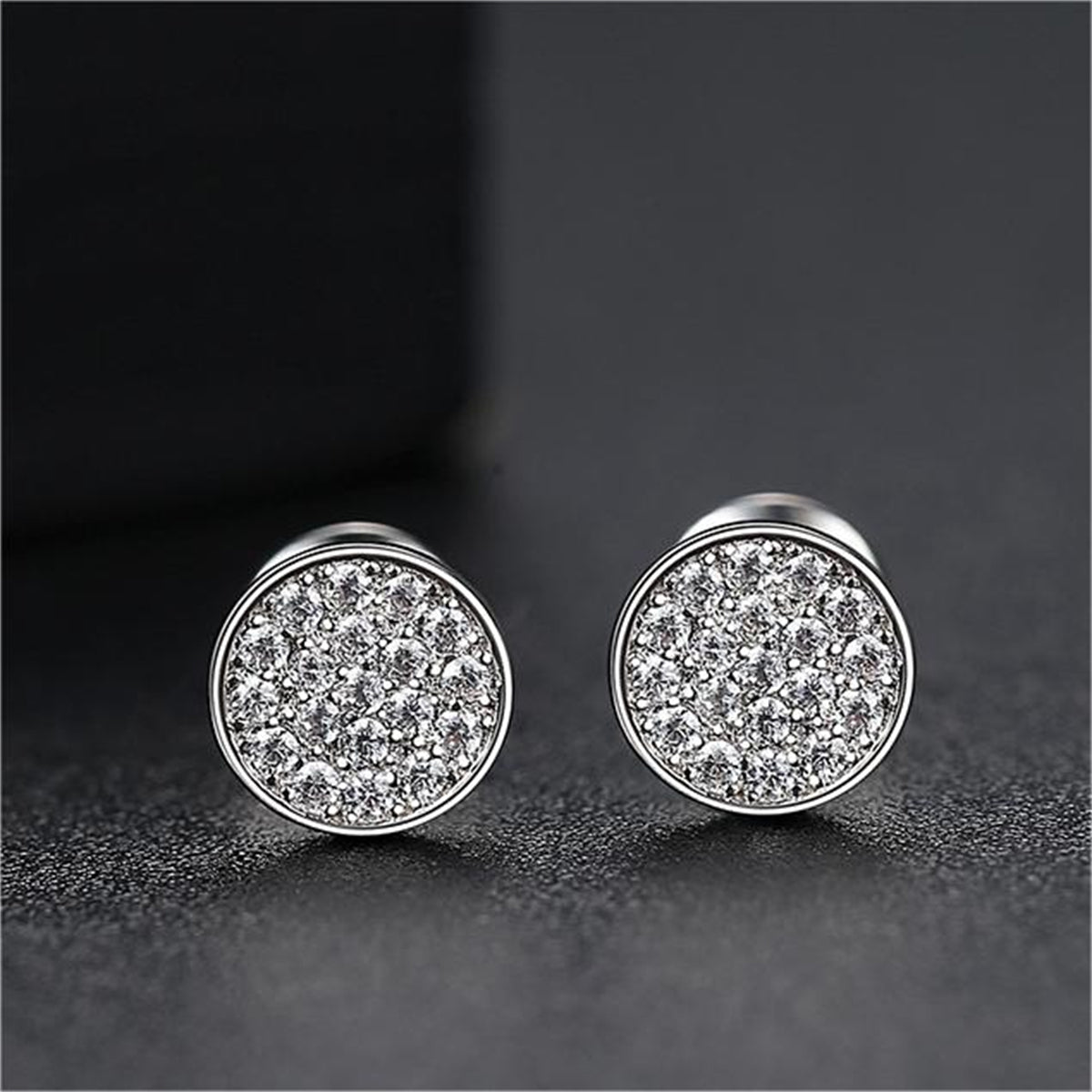 Cubic Zirconia and Silver-Plated Round Stud Earrings, silver stud earrings for women, everyday style, side view