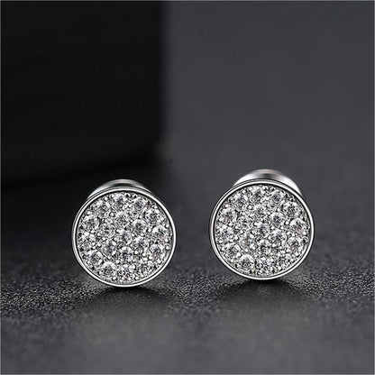 Cubic Zirconia and Silver-Plated Round Stud Earrings, silver stud earrings for women, everyday style, side view