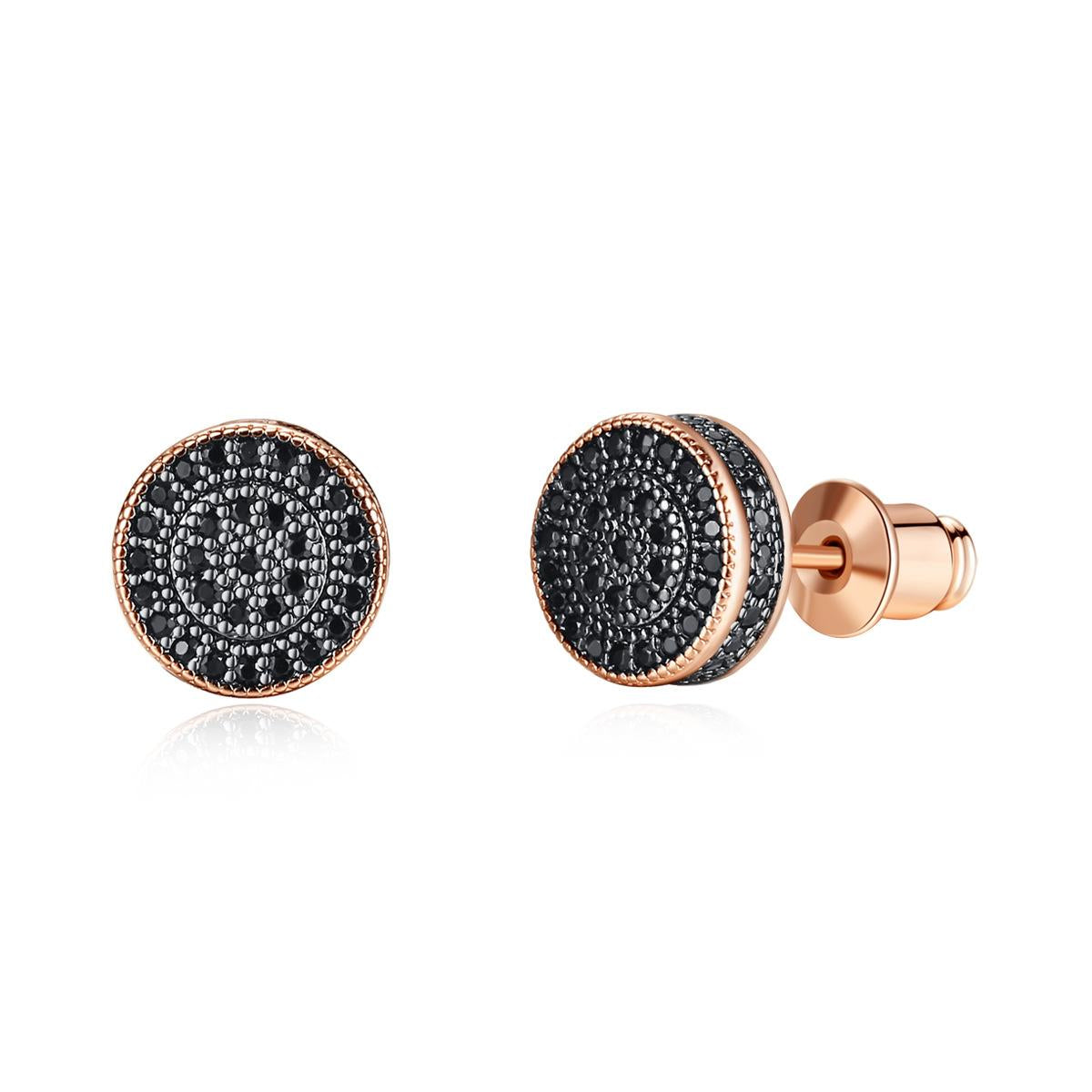 Black Cubic Zirconia and 18K Rose Gold-Plated Round Stud Earrings, rose gold stud earrings for women, side view