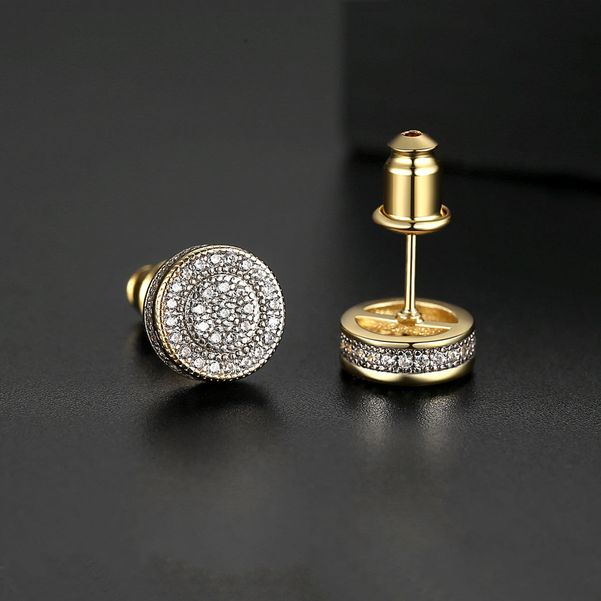 Cubic Zirconia and 18K Rose Gold-Plated Round Stud Earrings, rose gold stud earrings for women, front view