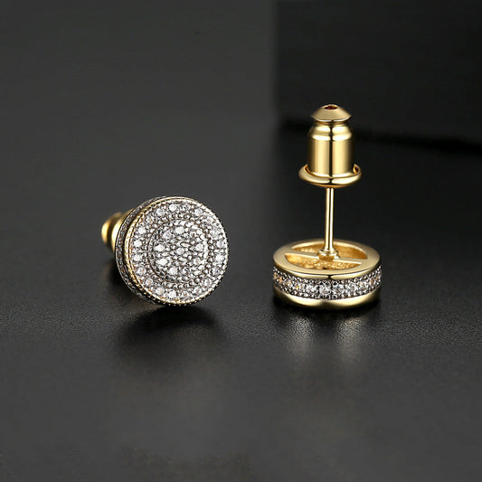 Cubic Zirconia and 18K Rose Gold-Plated Round Stud Earrings, rose gold stud earrings for women, front view
