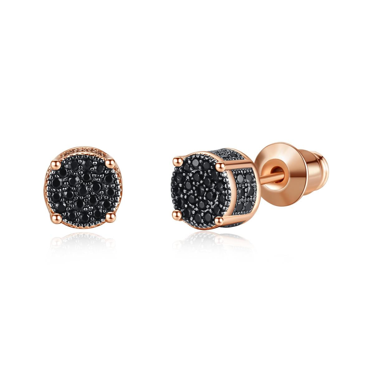 Black Cubic Zirconia and 18K Rose Gold-Plated Stud Earrings, rose gold stud earrings for women, side view