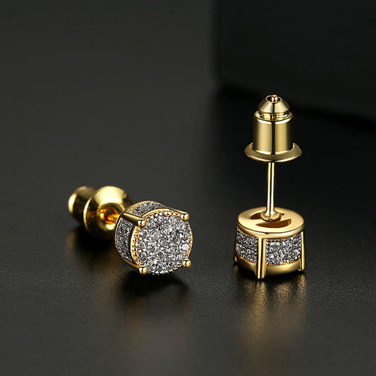 Cubic Zirconia and 18K Gold-Plated Stud Earrings, gold stud earrings for women, vintage-inspired design, front view