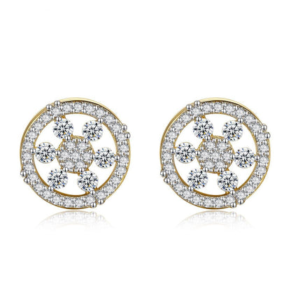 Cubic Zirconia and 18K Gold-Plated Round Snowflake Stud Earrings, gold stud earrings for women, everyday style, side view