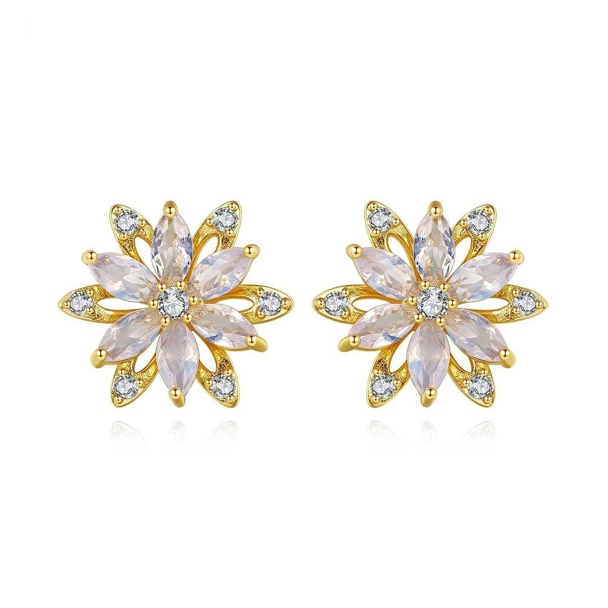 Crystal and Cubic Zirconia Lotus Flower Stud Earrings, stud earrings for women, elegant gift for her, side view