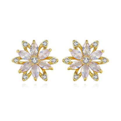 Crystal and Cubic Zirconia Lotus Flower Stud Earrings, stud earrings for women, elegant gift for her, side view