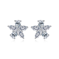 Crystal & Silver-Plated Marquise Pear-Cut Flower Stud Earrings