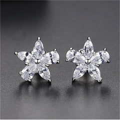 Crystal & Silver-Plated Marquise Pear-Cut Flower Stud Earrings