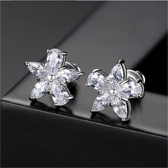 Crystal & Silver-Plated Marquise Pear-Cut Flower Stud Earrings