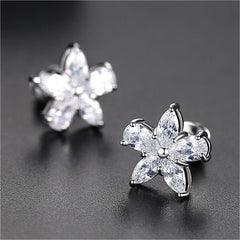 Crystal & Silver-Plated Marquise Pear-Cut Flower Stud Earrings