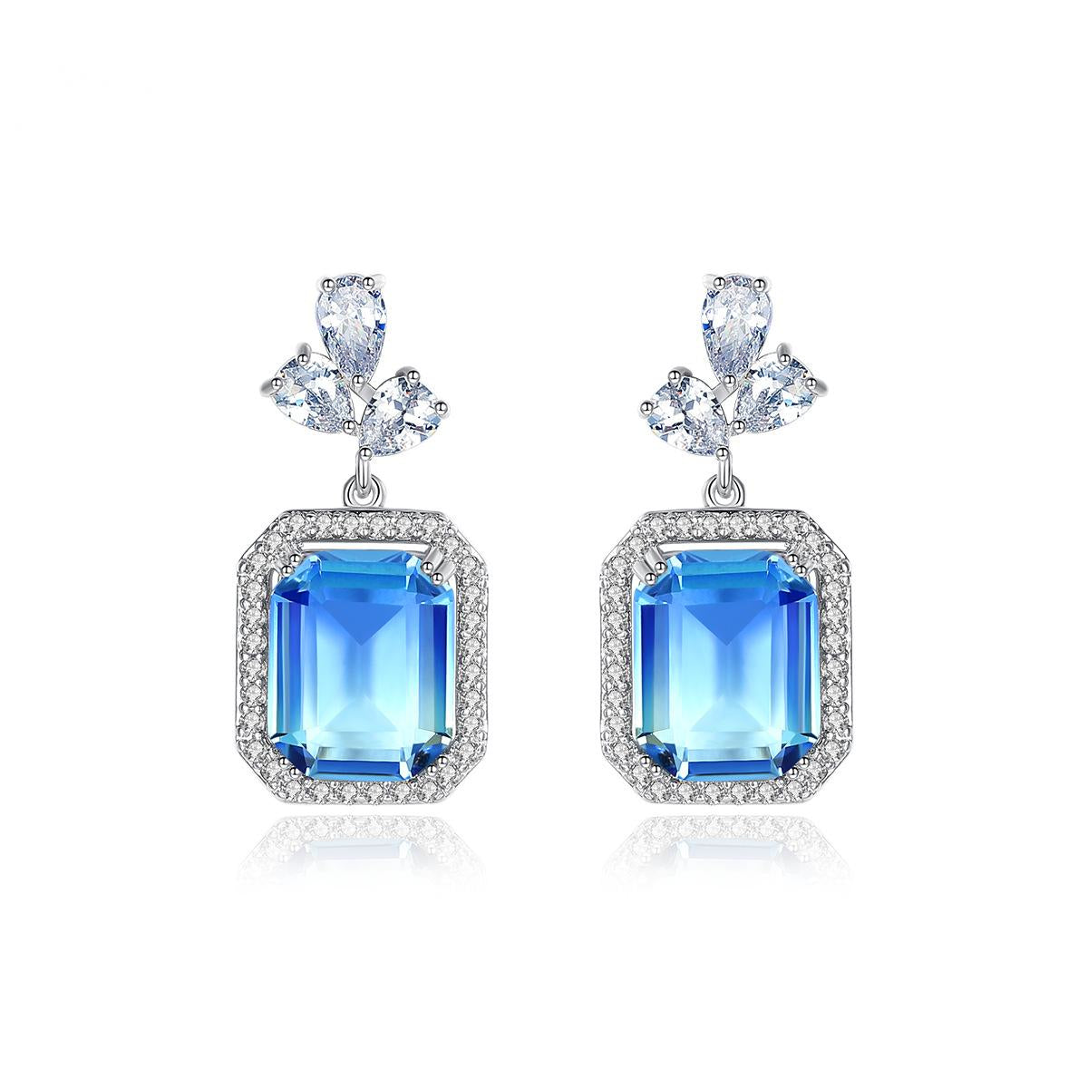 Blue Multicolor Crystal and Cubic Zirconia Drop Earrings, drop earrings for women, elegant gift for her, side view