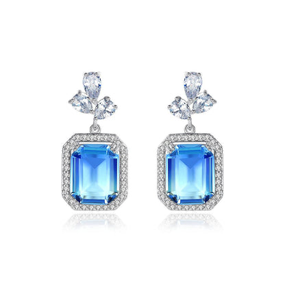 Blue Multicolor Crystal and Cubic Zirconia Drop Earrings, drop earrings for women, elegant gift for her, side view