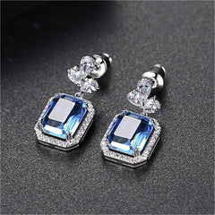 Blue Multicolor Crystal & Cubic Zirconia Drop Earrings