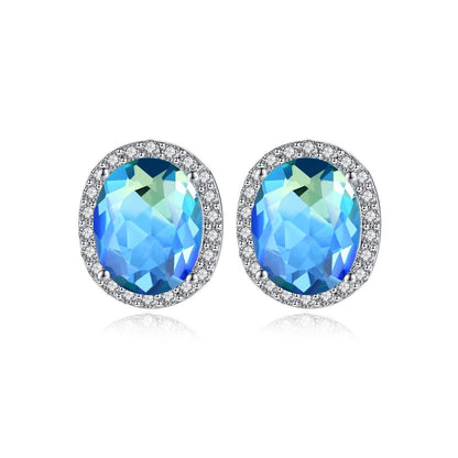 Blue Crystal and Cubic Zirconia Oval Stud Earrings, stud earrings for women, everyday style, side view