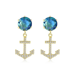 Blue Crystal & Cubic Zirconia 18K Gold-Plated Anchor Drop Earrings