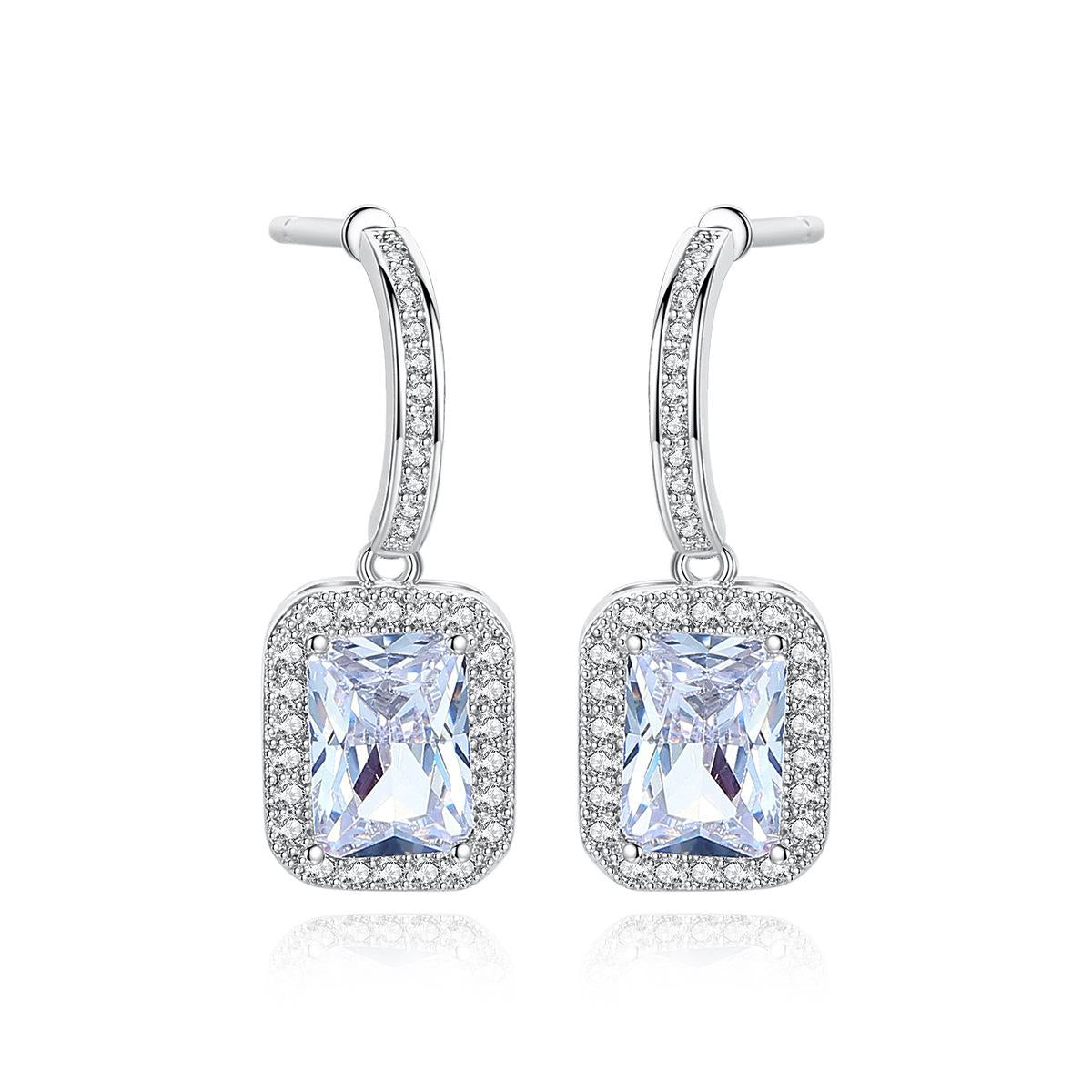 Crystal and Cubic Zirconia Rectangle Cushion Drop Earrings, drop earrings for women, everyday style, front view