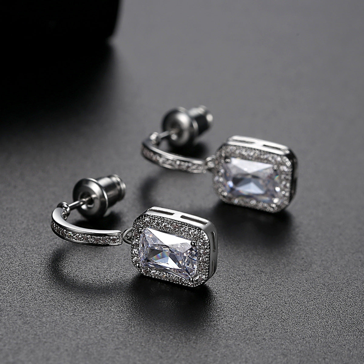 Crystal and Cubic Zirconia Rectangle Cushion Drop Earrings, drop earrings for women, everyday style, side view