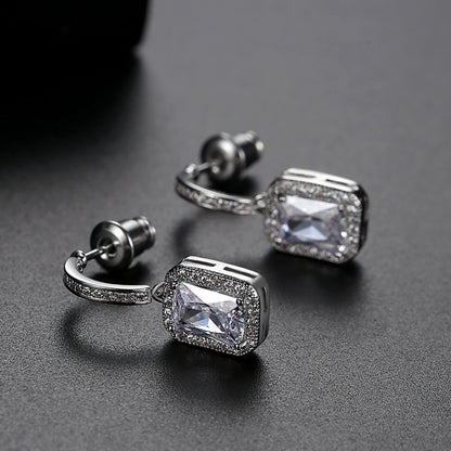 Crystal and Cubic Zirconia Rectangle Cushion Drop Earrings, drop earrings for women, everyday style, side view