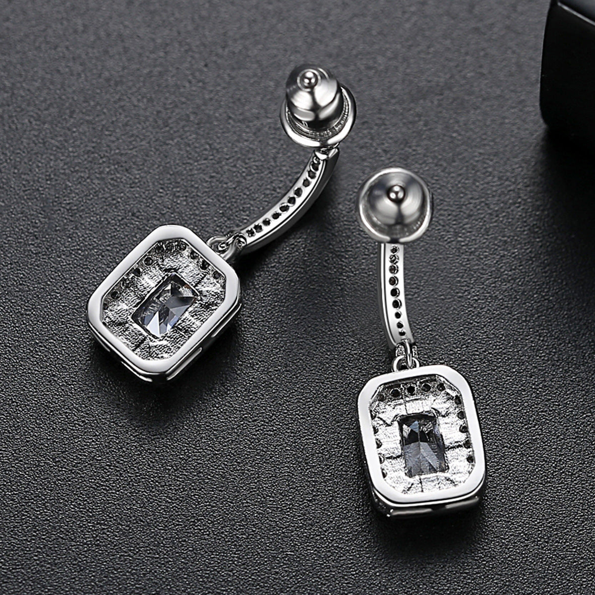 Crystal and Cubic Zirconia Rectangle Cushion Drop Earrings, drop earrings for women, everyday style, detail close-up