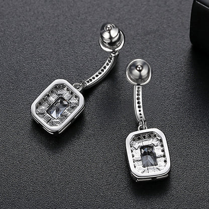 Crystal and Cubic Zirconia Rectangle Cushion Drop Earrings, drop earrings for women, everyday style, detail close-up